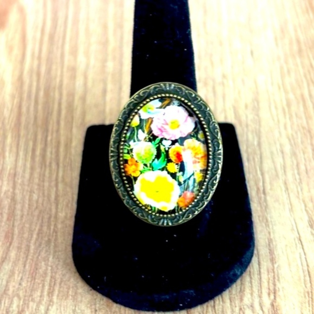 Botanical Print Adjustable Ring, NWT, Handmade, Victorian